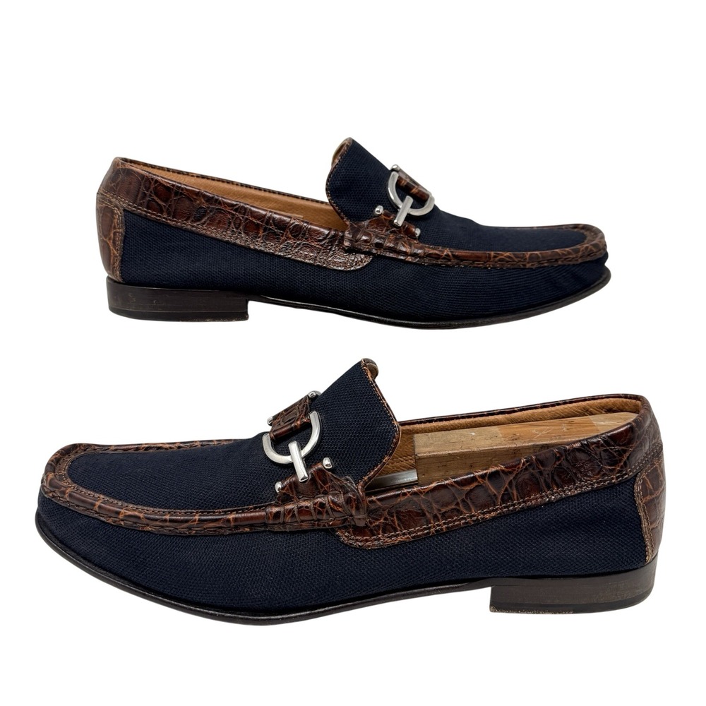 Donald Pliner Dacio Italian Loafers Mens Size 11.5 M Navy Brown‎ Croc Buckle